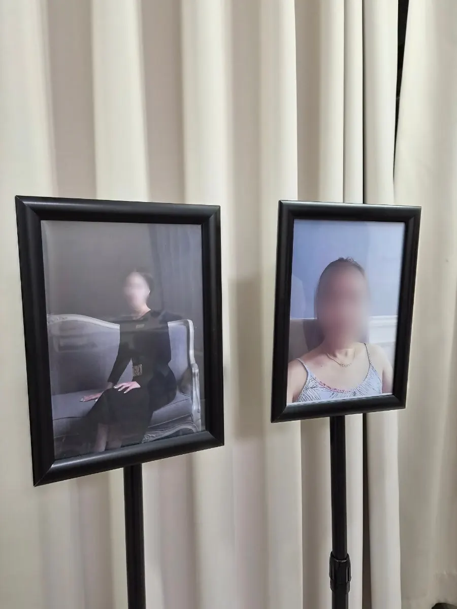 Before and after photos displayed in the store