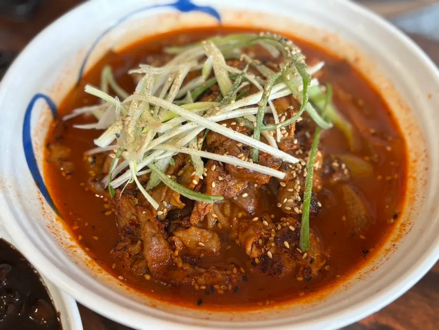 Gobul Jjambbong topped with gochujang bulgogi