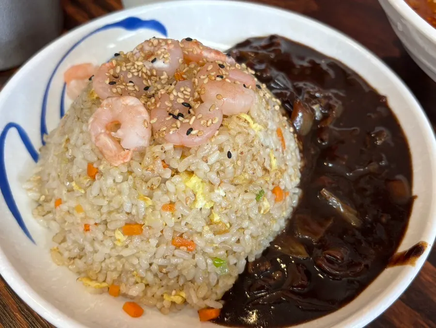 Plate of large shrimp fried rice