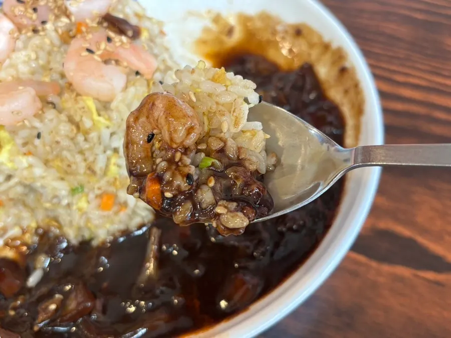 Jjajang sauce served alongside the fried rice