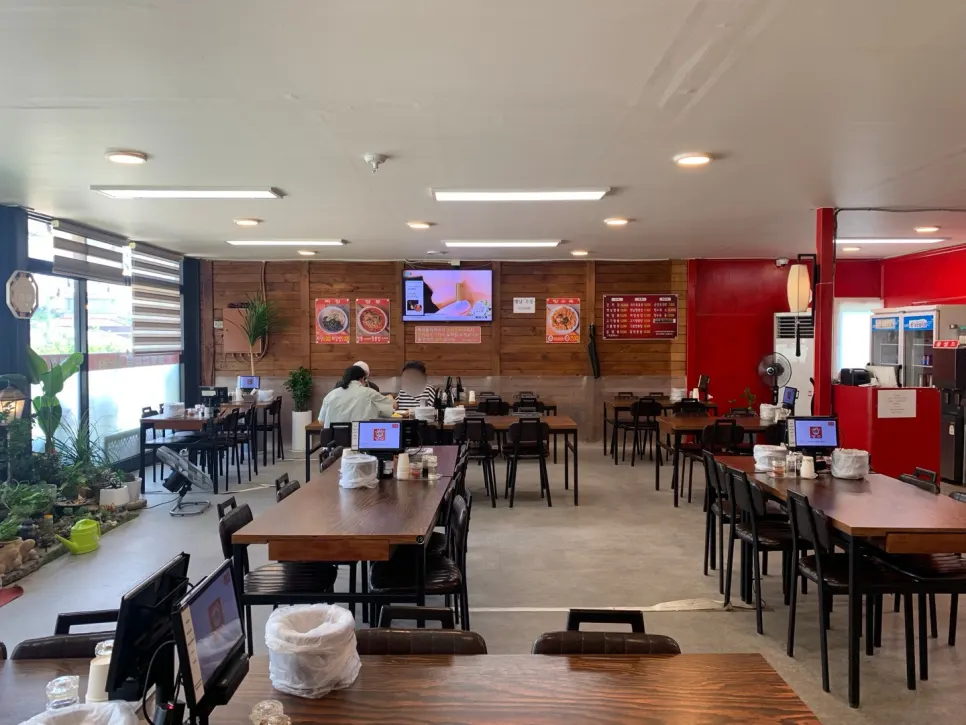 Spacious, clean seating area inside the restaurant