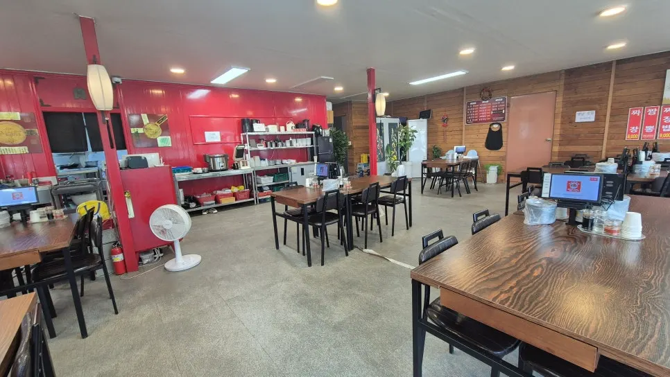 Restaurant interior with widely spaced tables