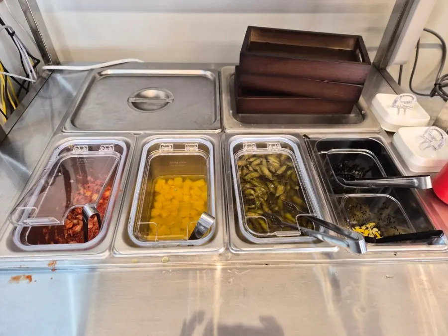 Self-serve side dish bar at Omi Katsu