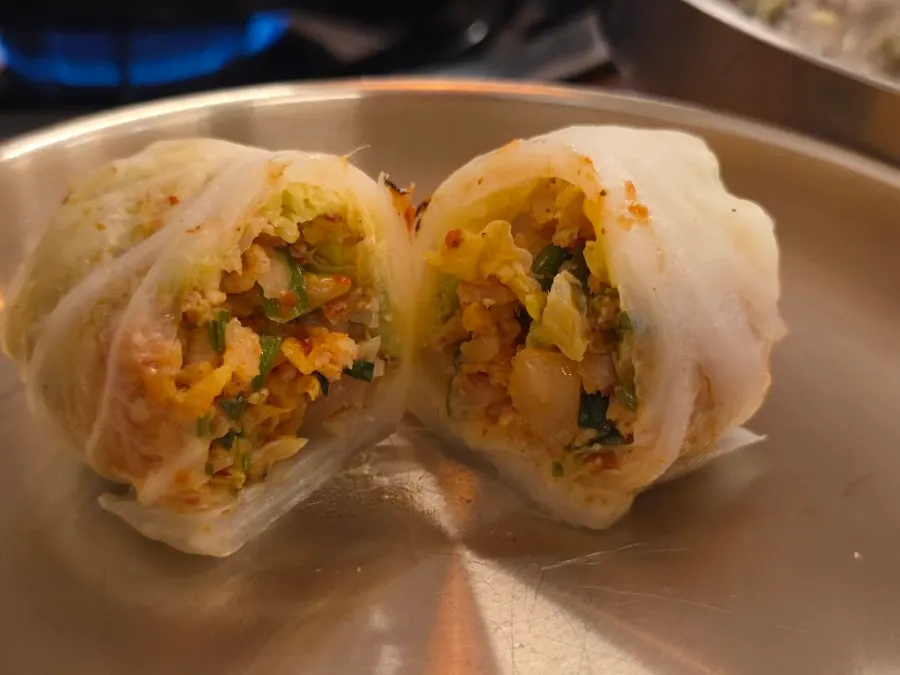 Dumplings wrapped in Korean napa cabbage