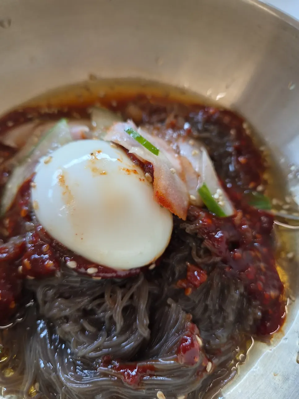 Spicy-sweet seasoned bibim naengmyeon noodles
