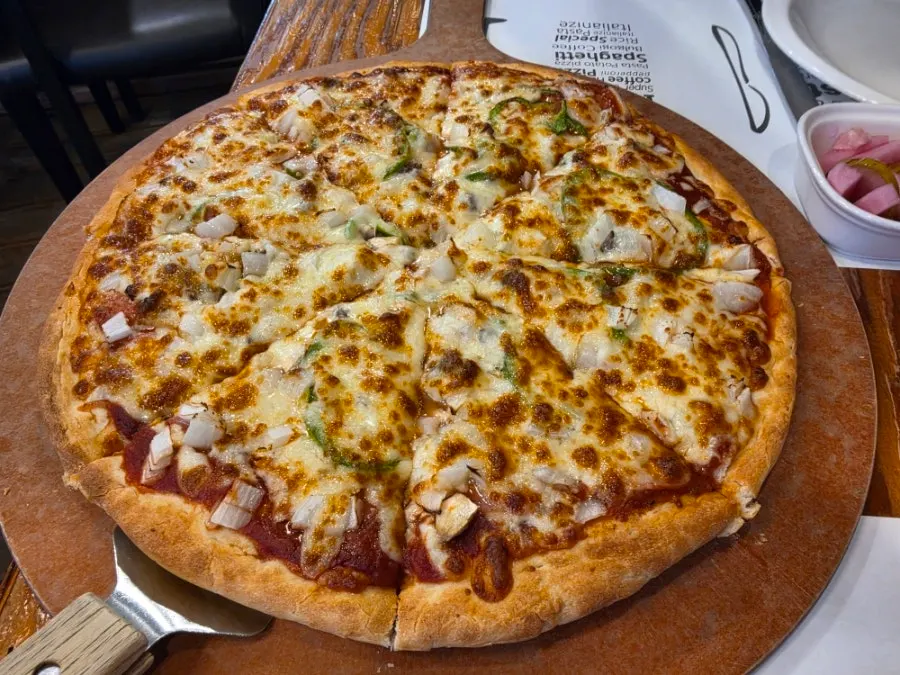 Freshly baked combination pizza