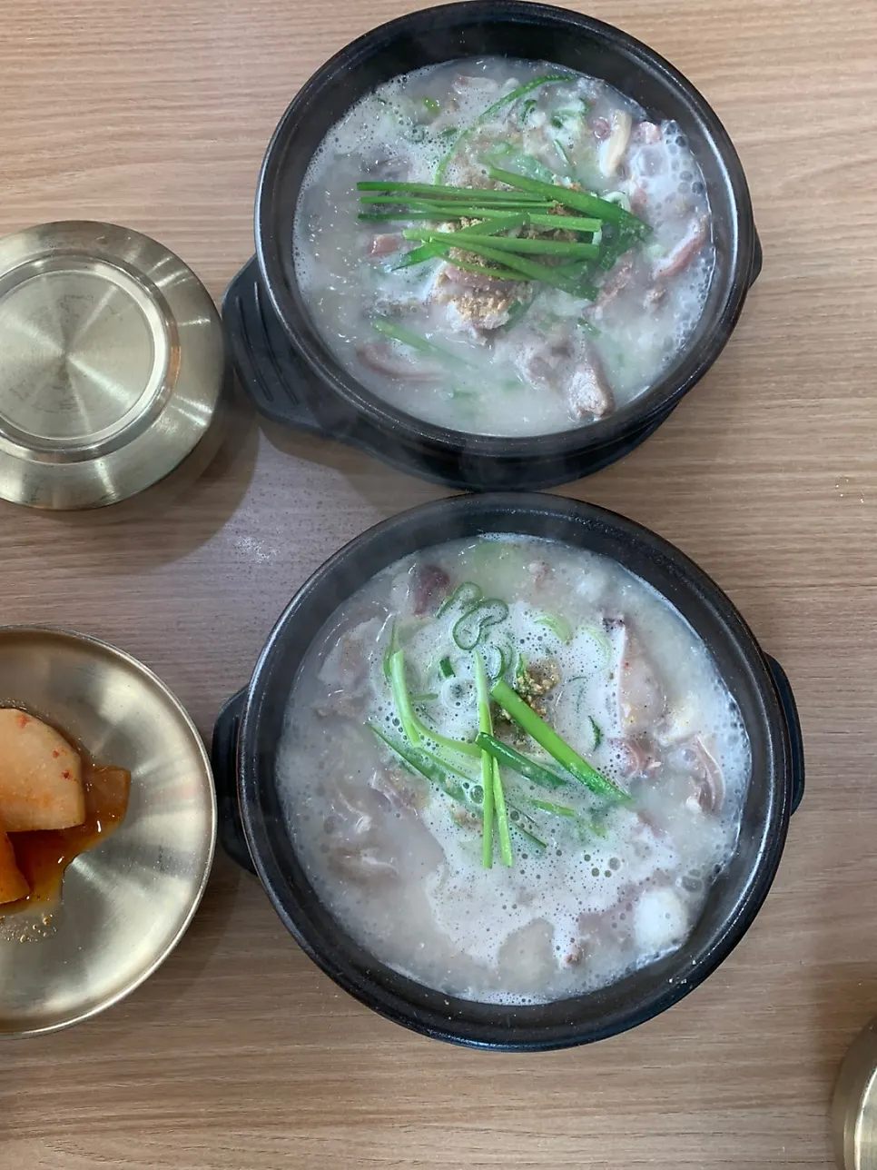 Table set with sundaeguk and pork soup