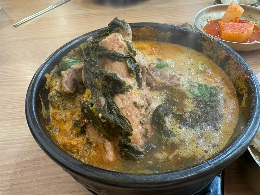 Tender meat from the pork bone hangover stew