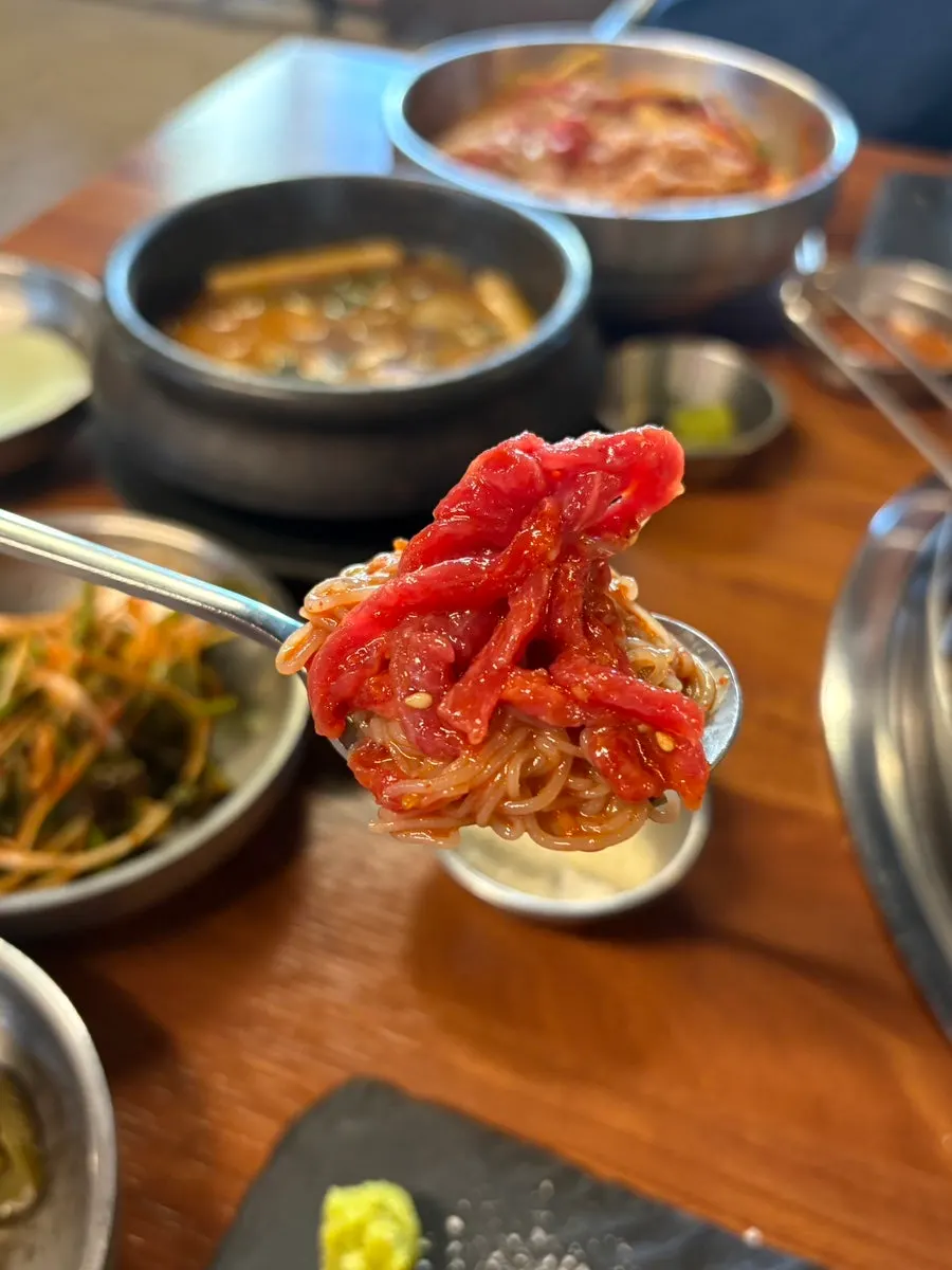 Fresh Korean beef yukhoe bibim-naengmyeon