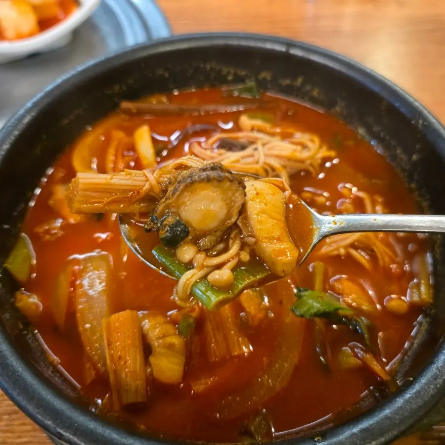 Spicy seafood stew broth with seafood