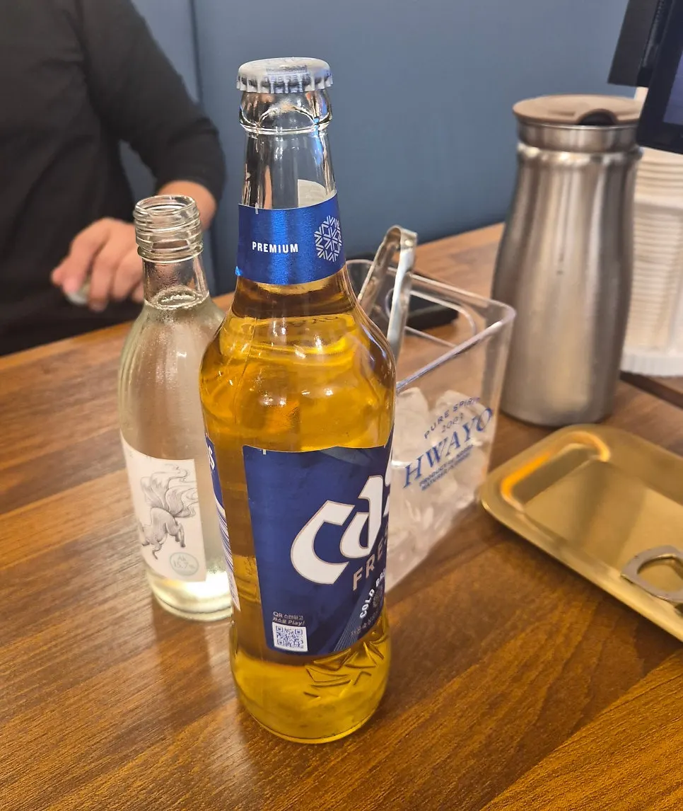 Beer and soju paired with the bossam