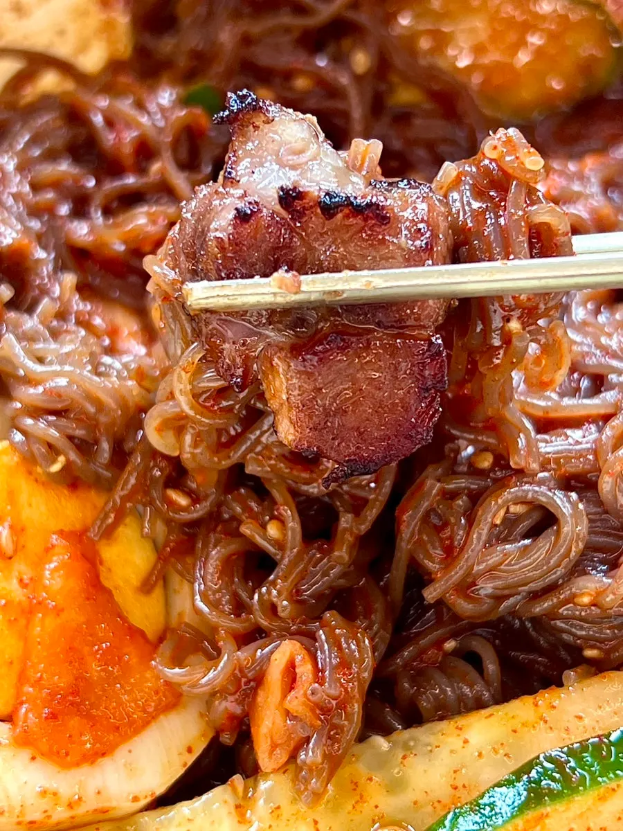 Bibim-naengmyeon ordered alongside the galbi