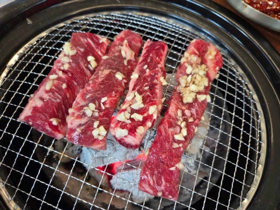 Beef galbisal placed on the charcoal grill