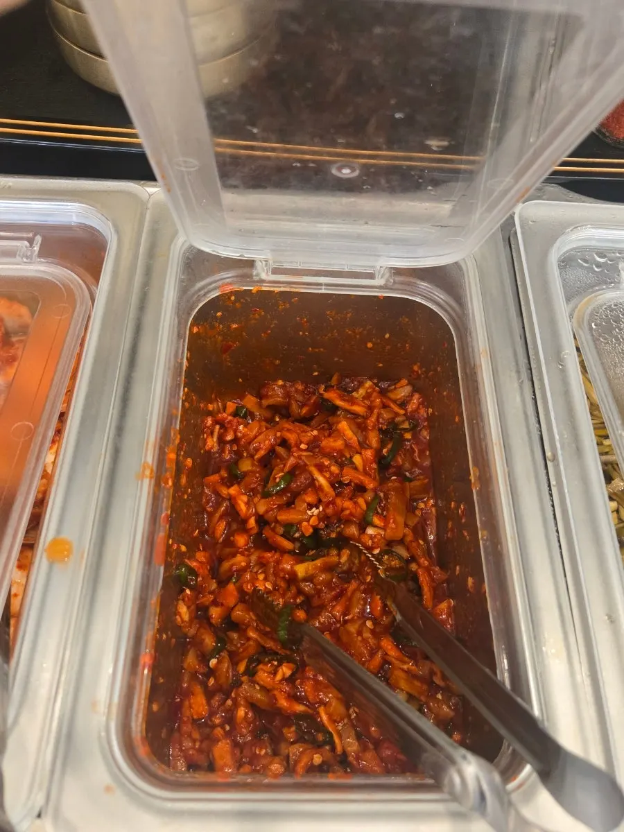 Crunchy garlic scape side dish and kimchi