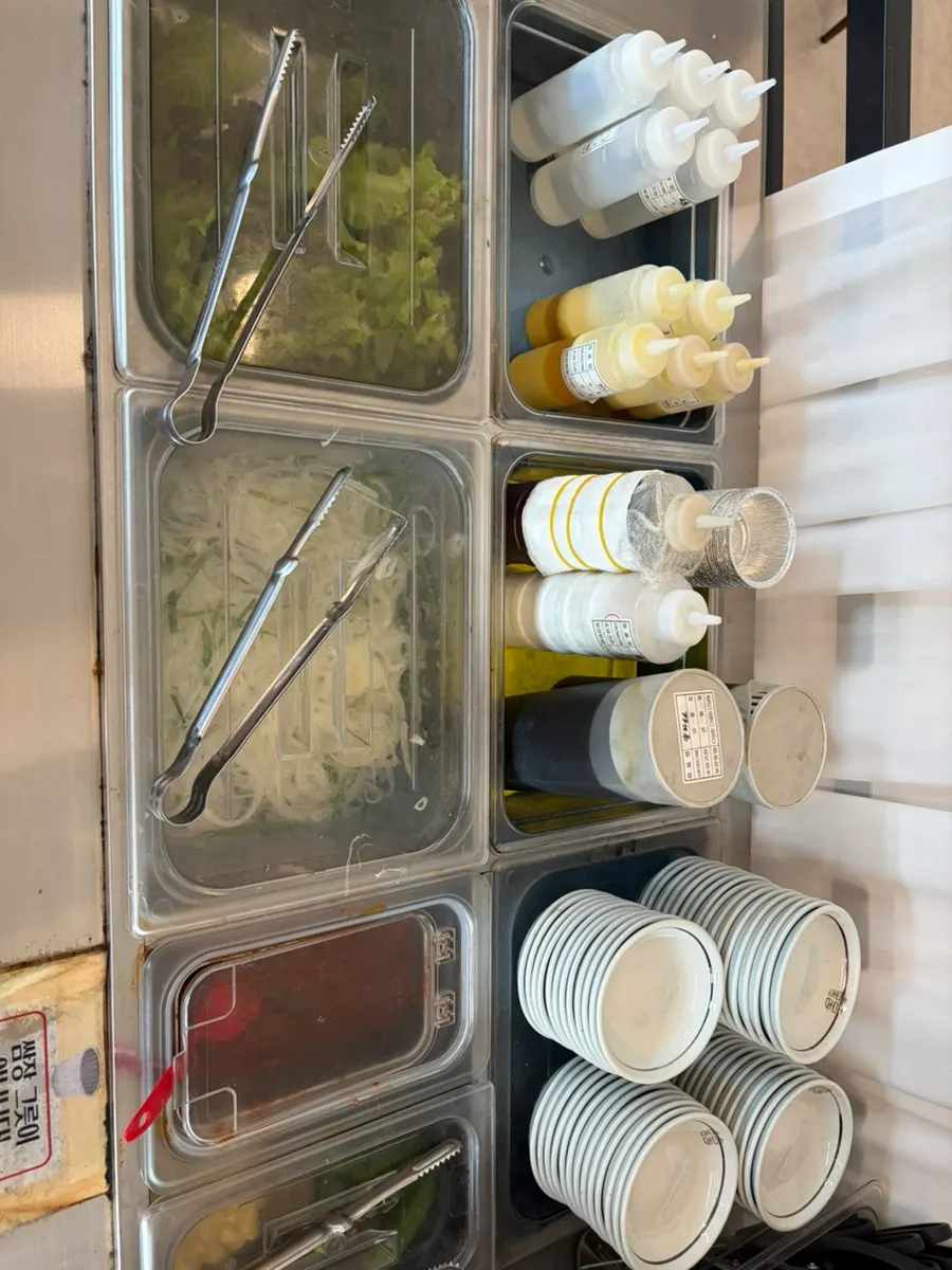 Basic banchan spread including salad and pickles