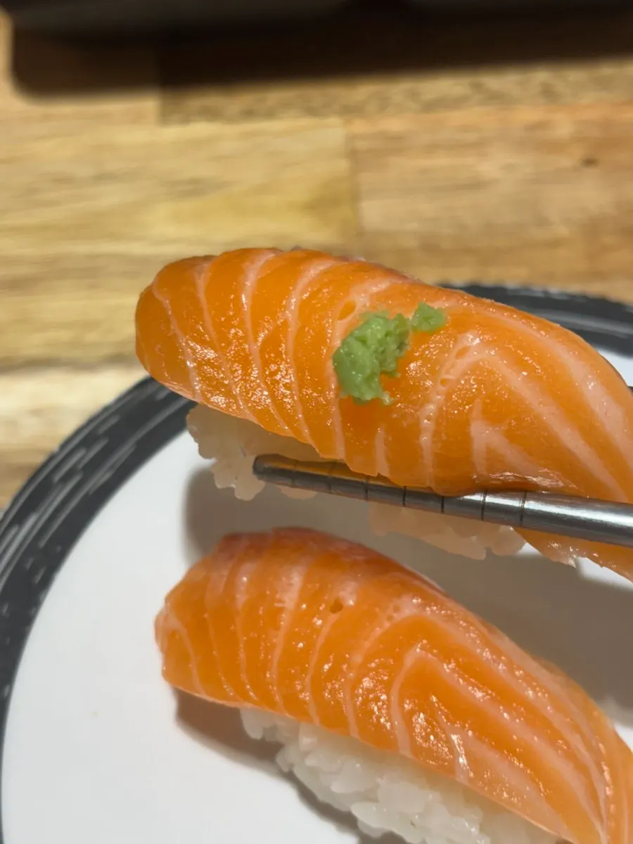 A plate of soft salmon sushi