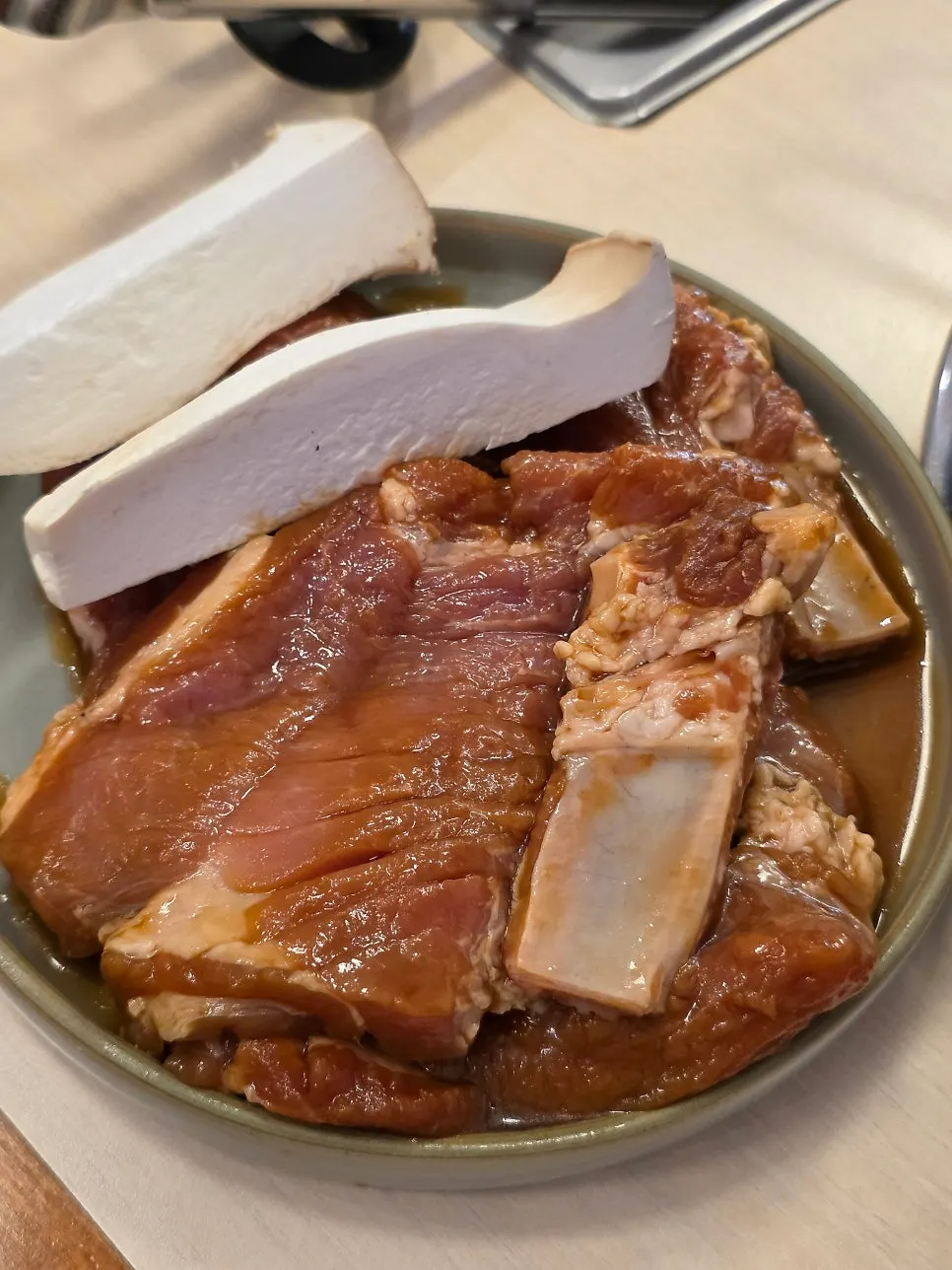 Thick Jirisan black pork yuzu seasoned galbi before grilling