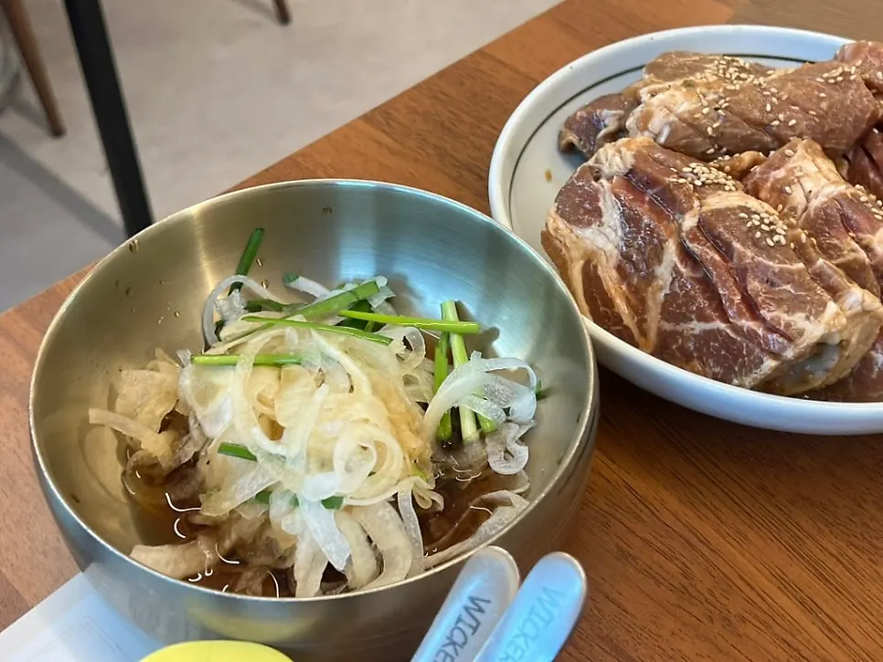 Salad and pickled onion banchan