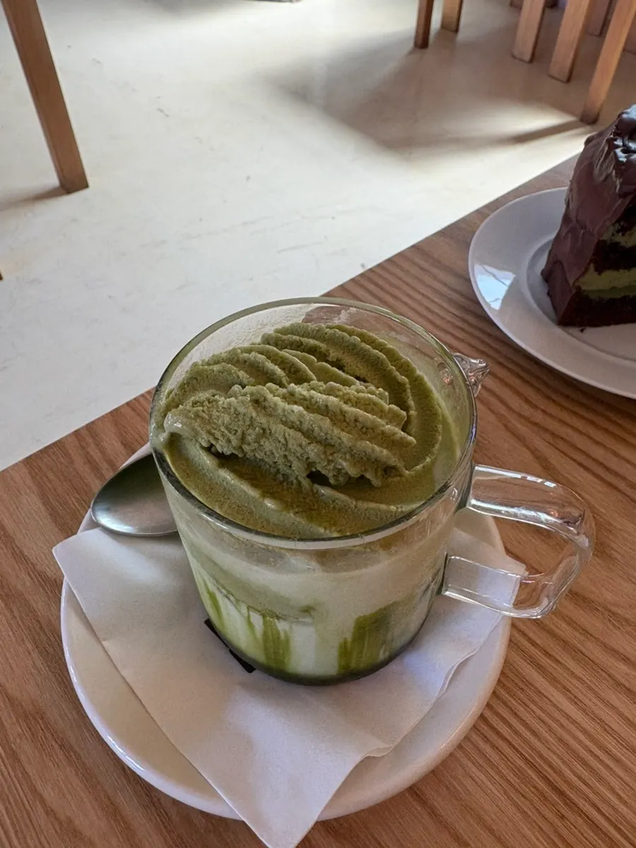 Summer matcha, ice cream latte, and dessert spread at Cafe Pomun