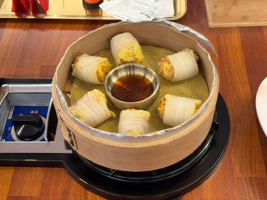 A plate of crisp napa cabbage dumplings