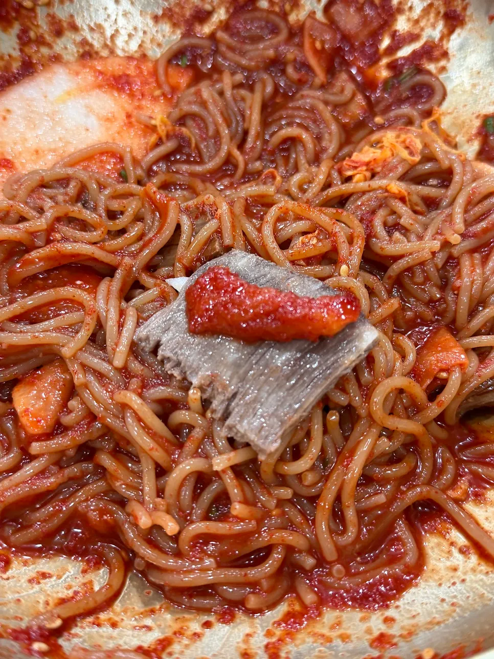 A piece of meat topping the pyongyang naengmyeon