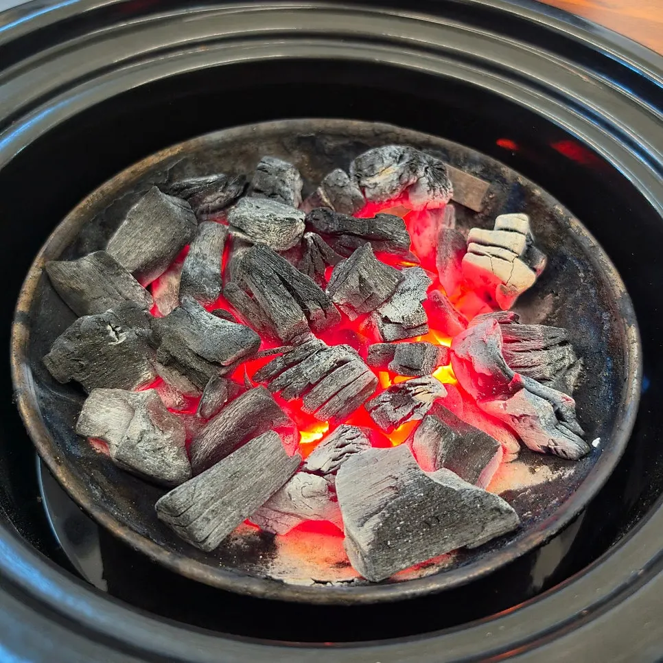 Charcoal blazing in the grill