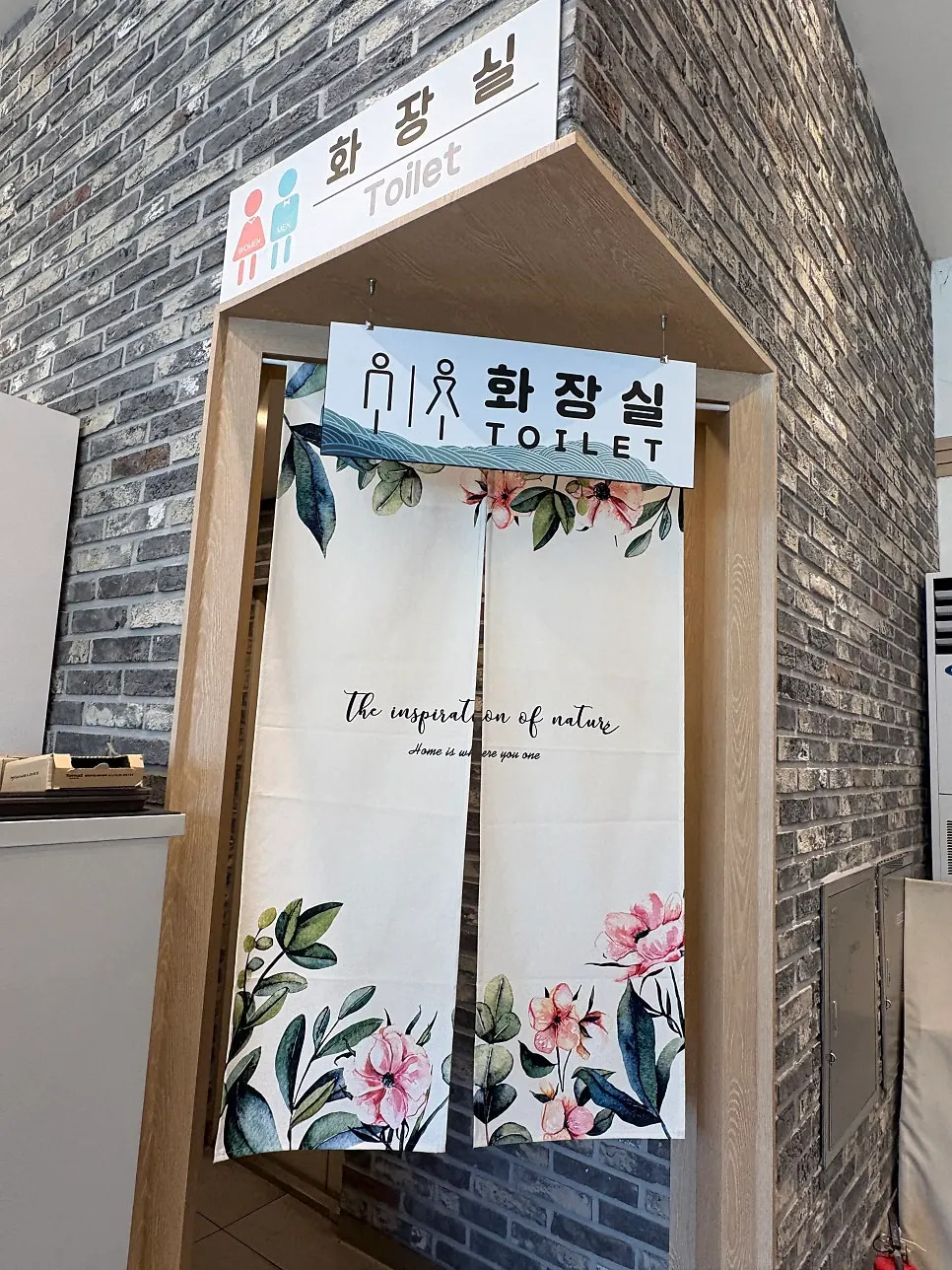 Restrooms and amenities guide inside the restaurant