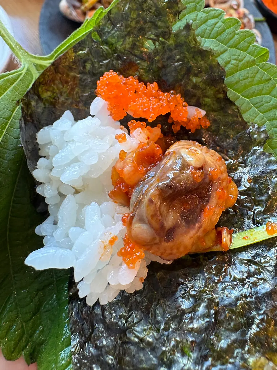 The last of the seasoned cockles and flying fish roe