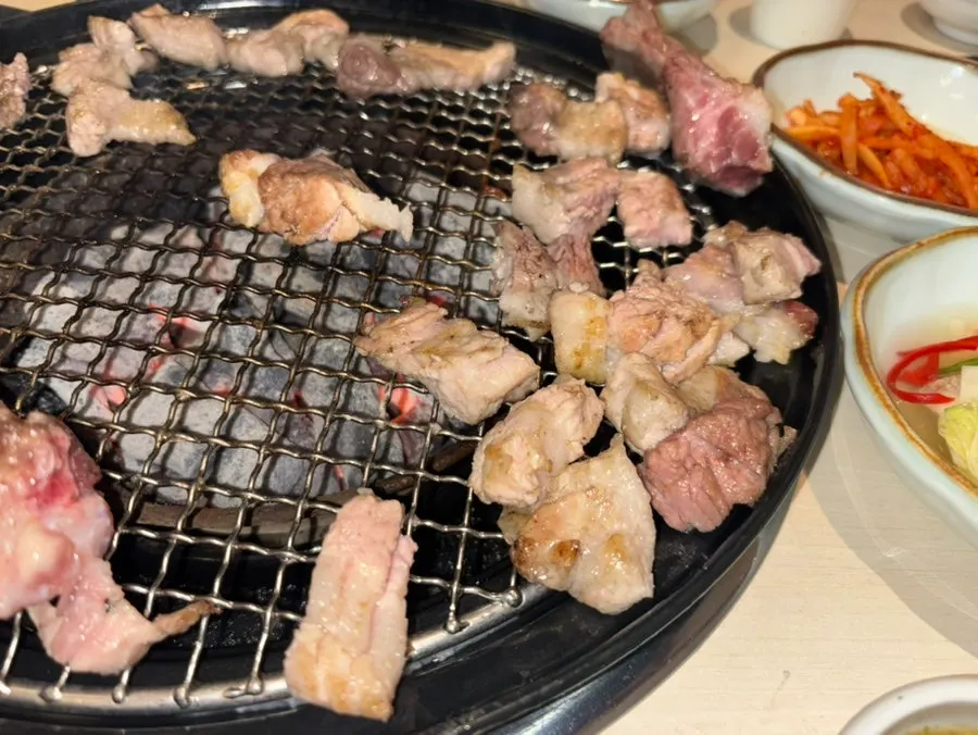 Meat table setting at Okryeon Galbi Pyeongtaek Main Branch