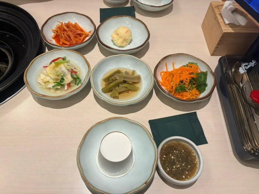 Basic side dish spread at Okryeon Galbi