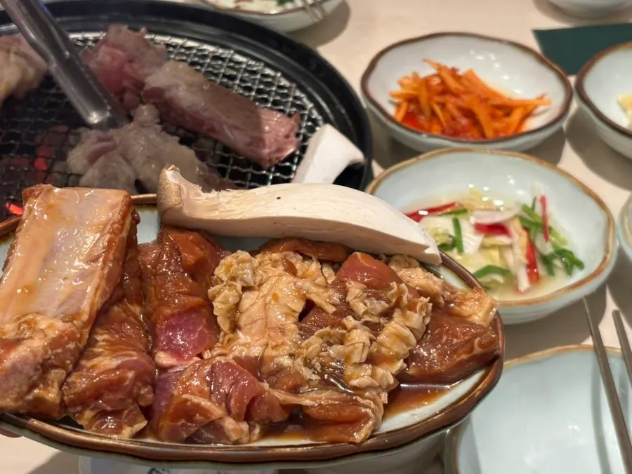 Marinated black pork yuja galbi coated in sauce