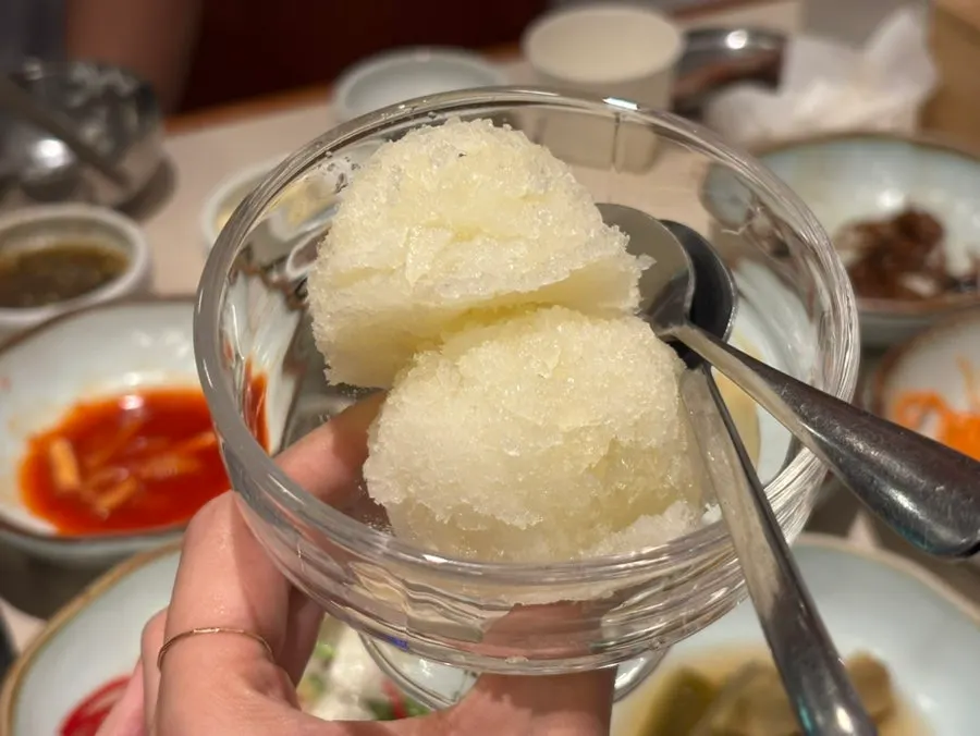 Lemon-ginger sorbet served for dessert