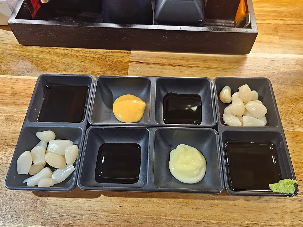 Various sushi plates on the table
