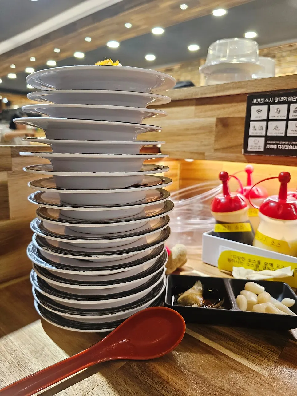 Stacked sushi plates after the meal