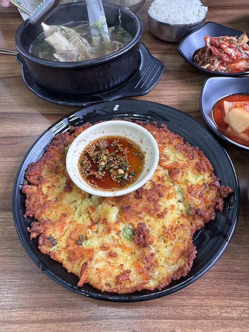 Cross-section of the nokdu bindaetteok showing its nutty interior
