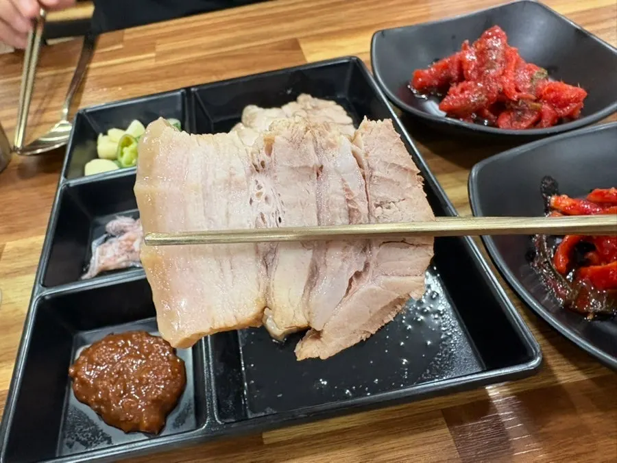 Close-up of tender boiled pork suyuk