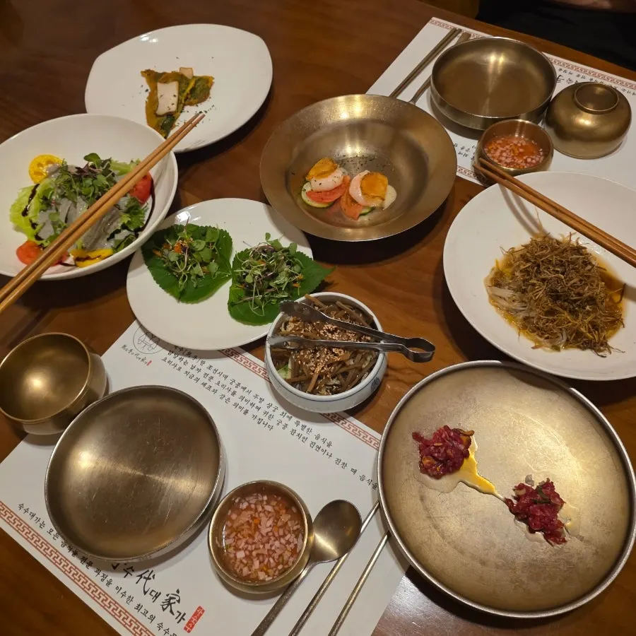 Beautifully arranged Korean set-meal side dishes