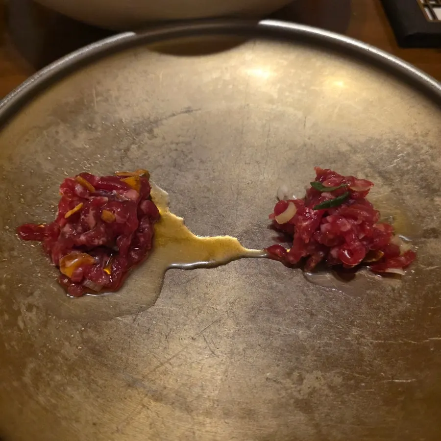 Korean beef yukhoe and Korean set-meal side dishes