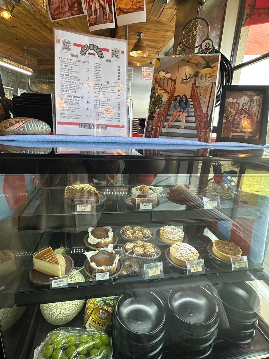 Retro port-themed props inside the café