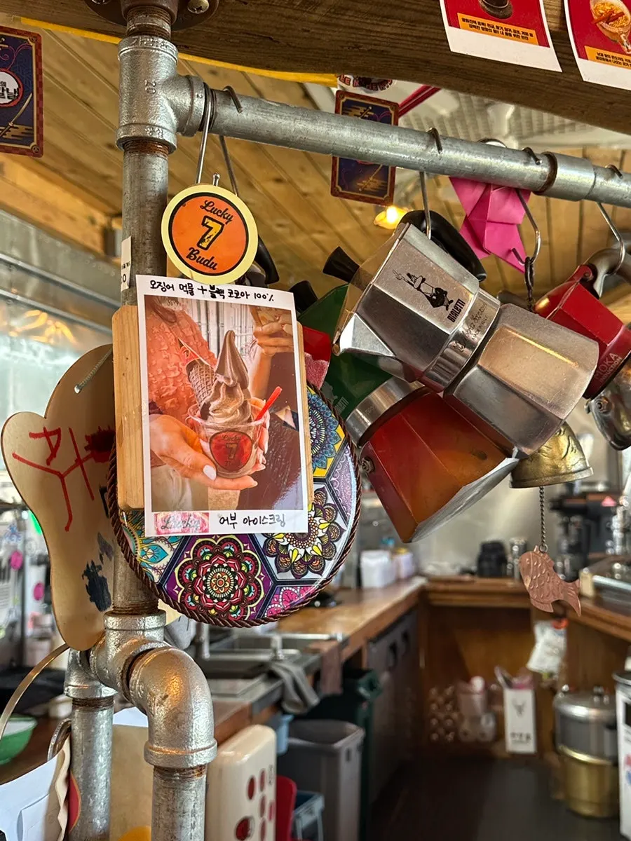 A display of retro props inside the café