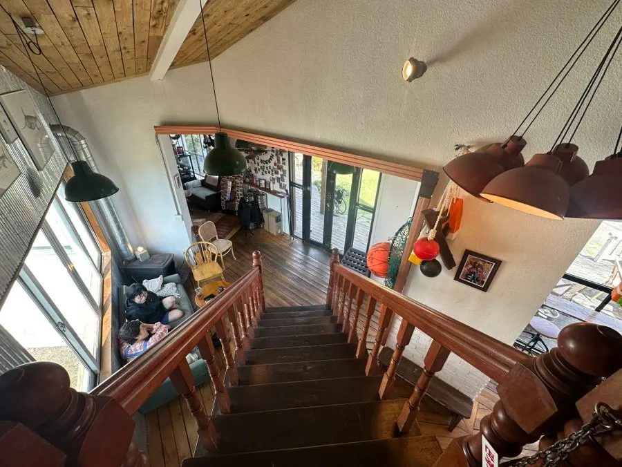 The staircase leading up to the second floor