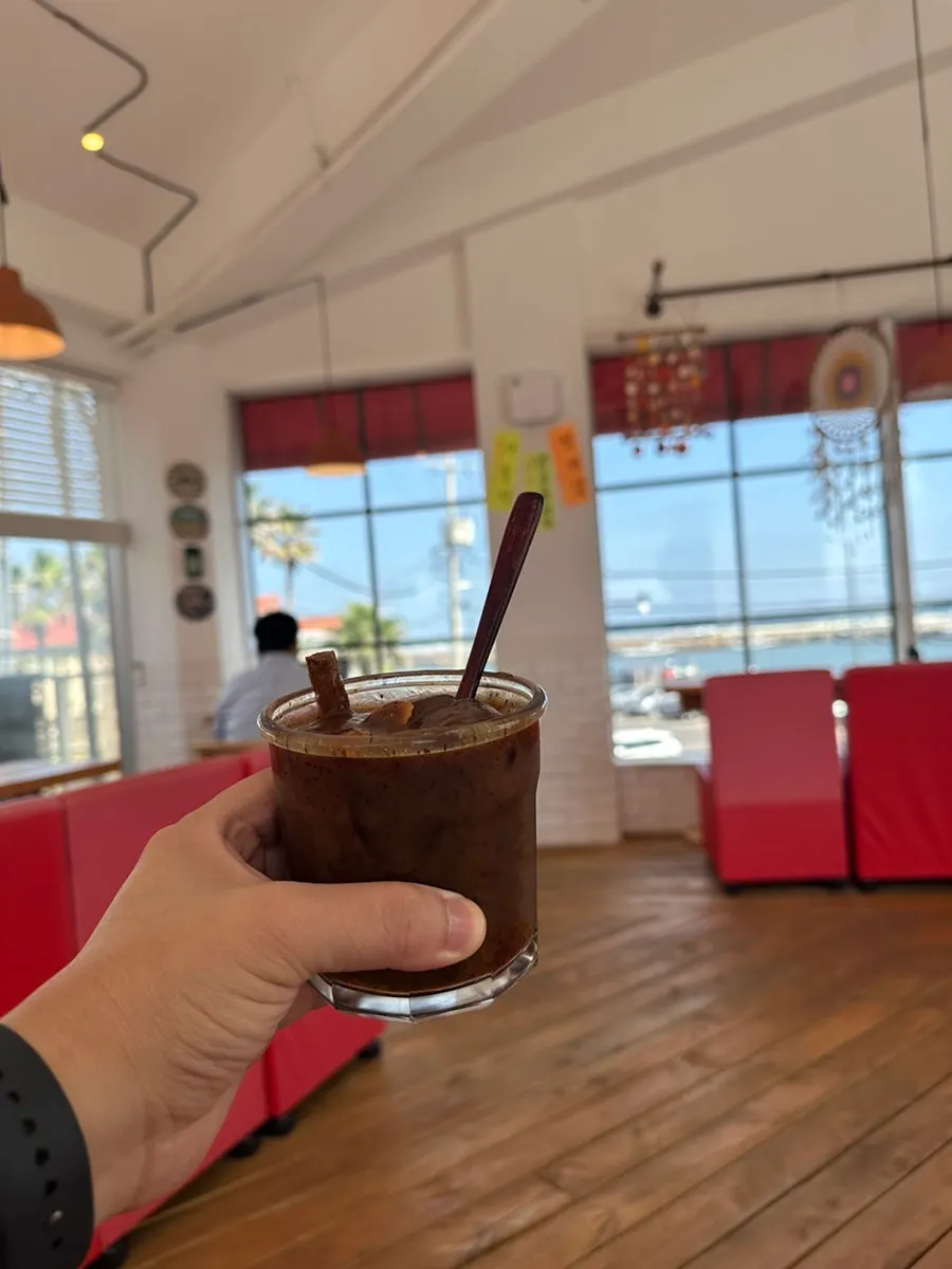 Close-up of the thick iced date tea