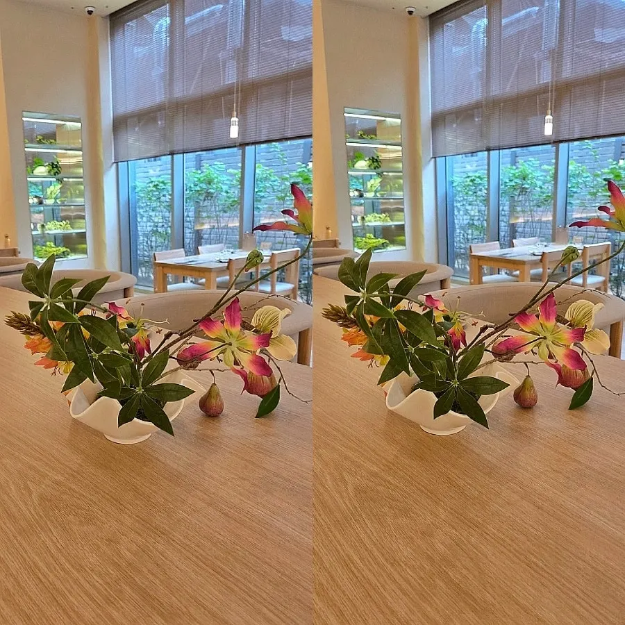 바테이블 위에 놓인 꽃화분