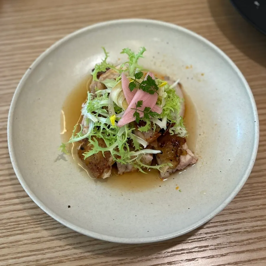 Grilled chicken thigh with vegetables and yuzu ponzu sauce