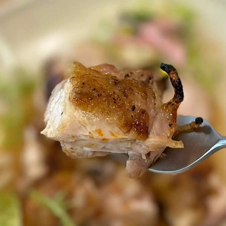 Close-up of grilled chicken thigh