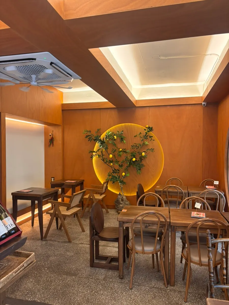Terrace seating set up on one side of the café