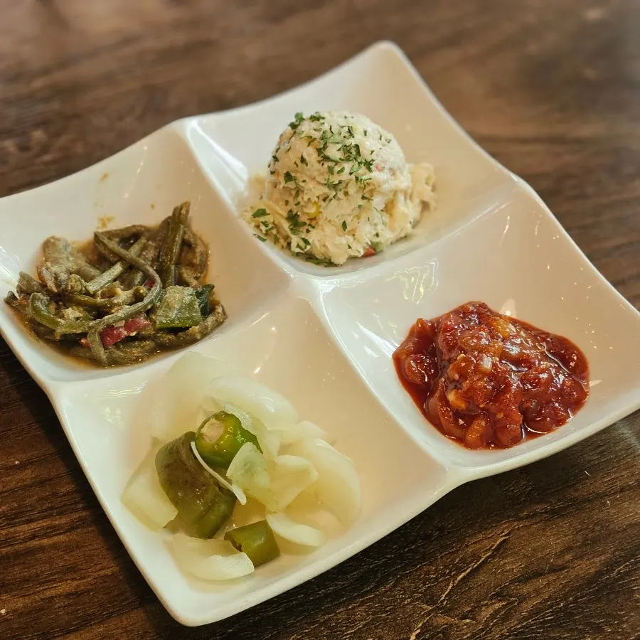 Close-up of Raviok's accompanying side dishes