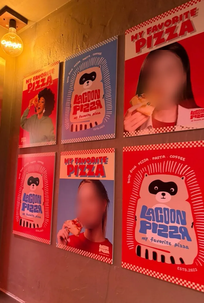 미국 레트로 감성의 라쿤피자 마포역점 내부