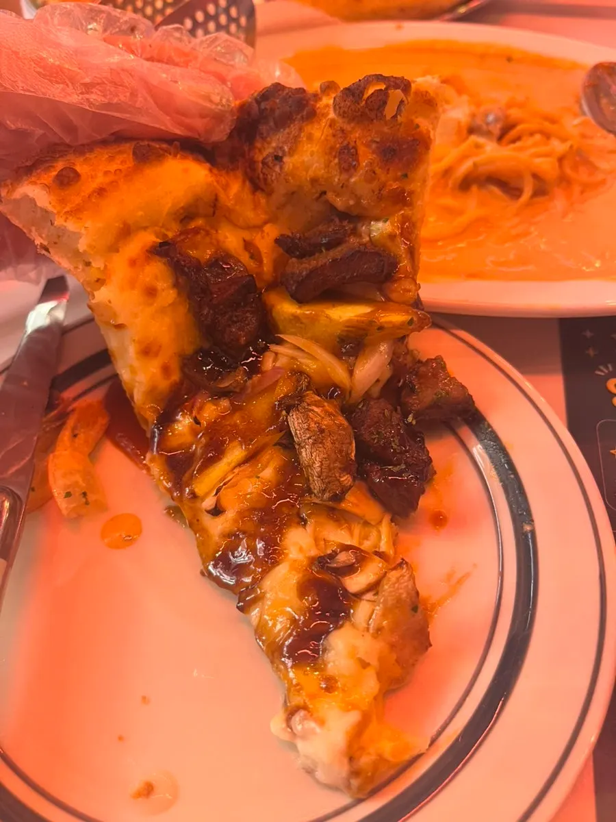 1987 Steak Pizza showing its salty crust
