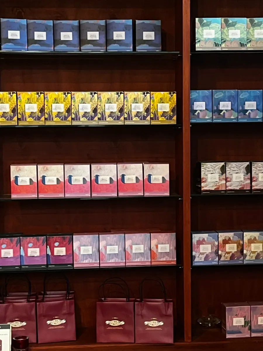 A display of fine tea cups at the café